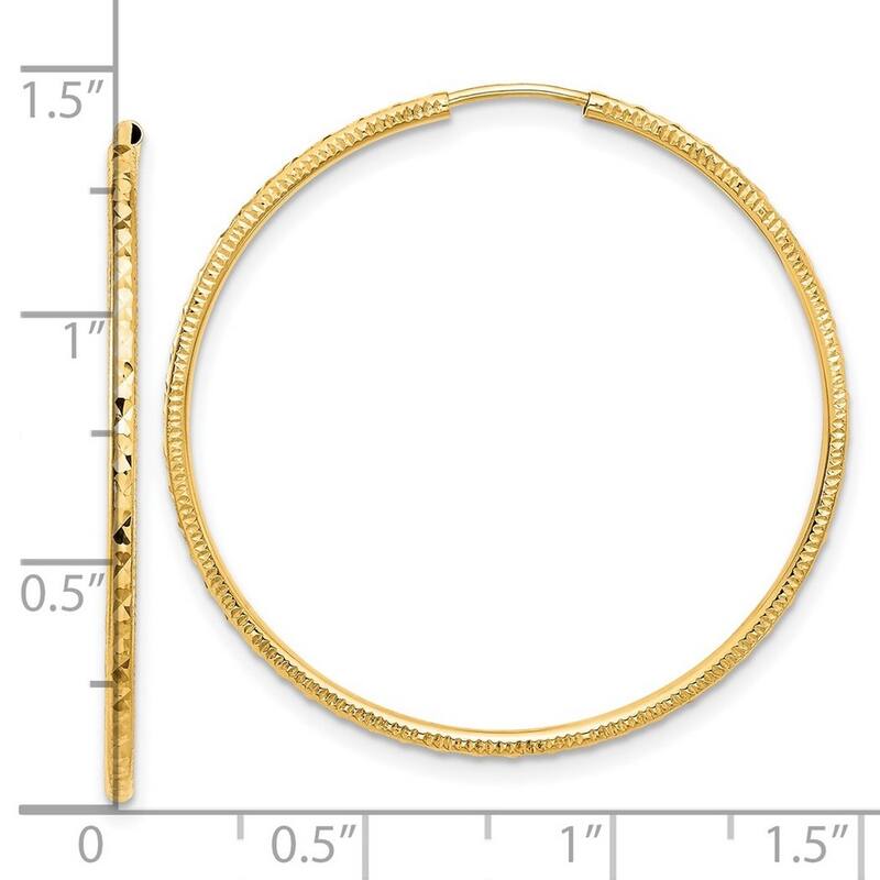 Curata 14k Yellow Gold Sparkle Cut Endless Hoop Earrings - 34.5x1.5mm