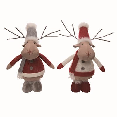 Transpac Plush Short Standing Reindeer Set of 2 Christmas Home Decorations