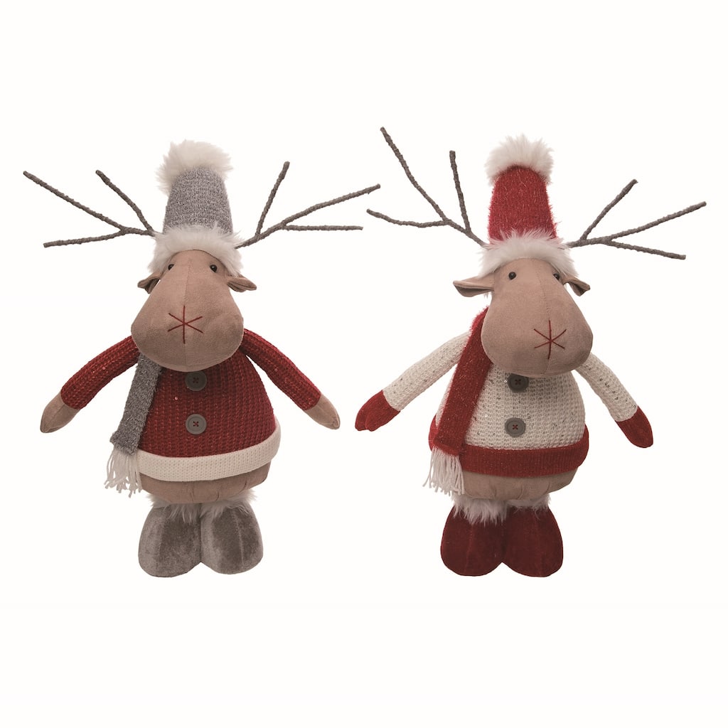 Transpac Plush Short Standing Reindeer Set of 2 Christmas Home Decorations