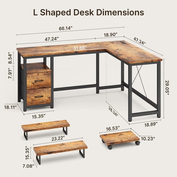 L Shaped Desk with Drawers Power Outlets - Bed Bath & Beyond - 42698411