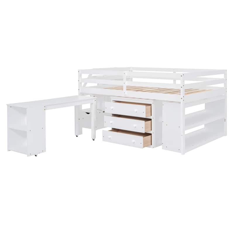Space-Saving Full Loft Bed with Desk, Storage Stairs