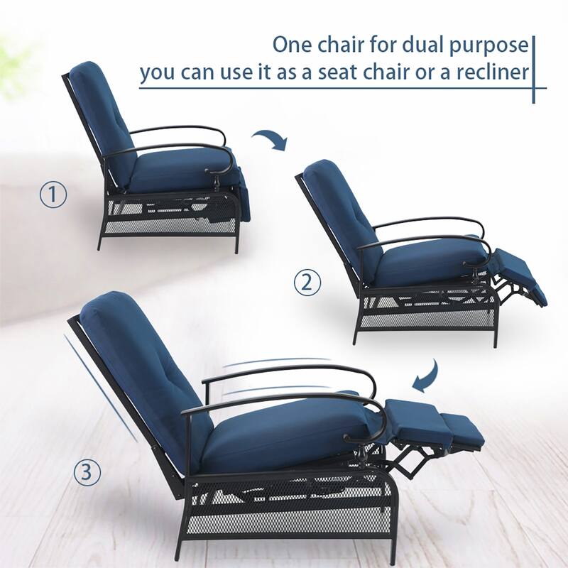 2-Piece Outdoor Bistro Set,1 Patio Metal Adjustable Relaxing Recliner Lounge Chair and 1 Metal Side Table