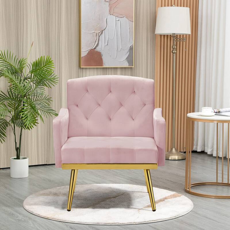 Velvet Accent Chair, Comfy Tufted Upholstered Armchair, Gold Legs - 28.7“W