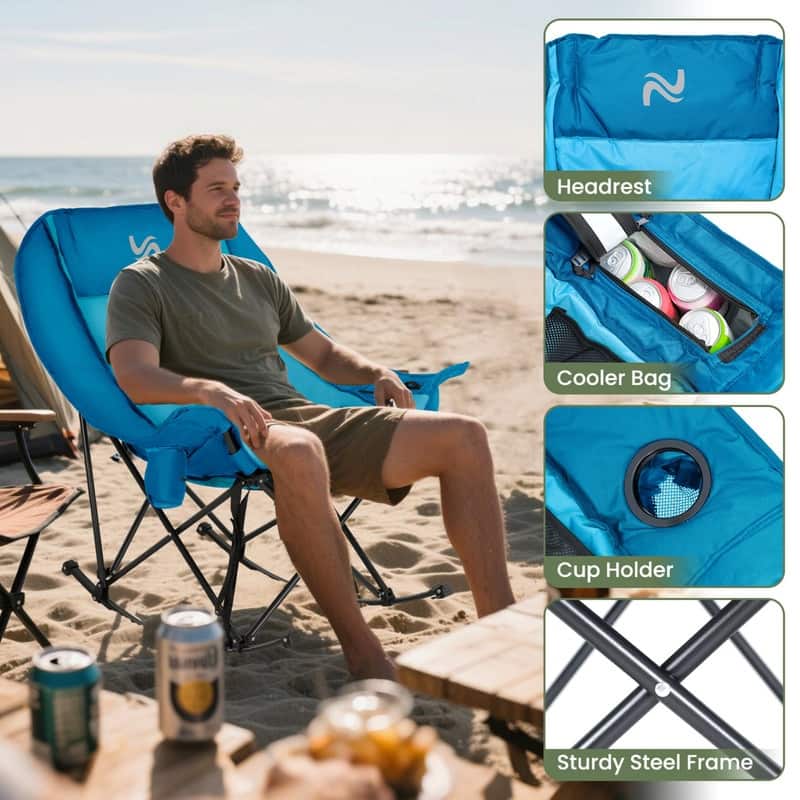Oversized Rocking Camping Chair for Adults, Cup Holder, Carry Bag