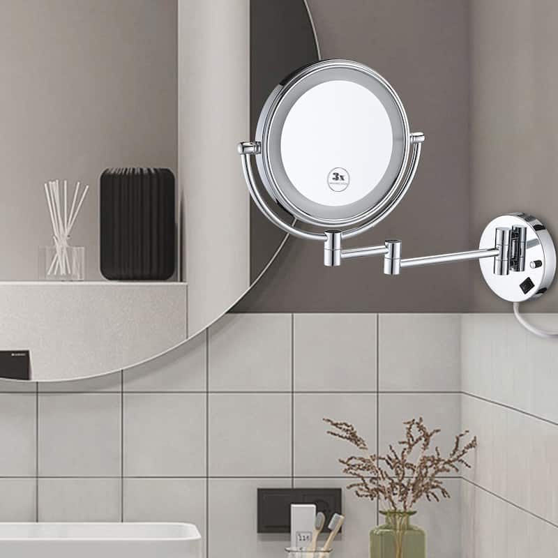 8 Inch LED Wall Mount Two-Sided Makeup Vanity Mirror,Requires Hardwiring - Chrome