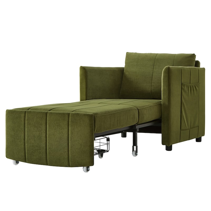 Roomfitters Convertible Sleeper Sofa with Pull-Out Bed 5-Position Adjustable Backrest Side Pockets & Storage Basket