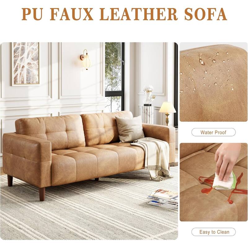 3-Seater Sofa Couch, 83" Wide Faux Leather Sofa Couch with Spring Cushion, Modern Sofa