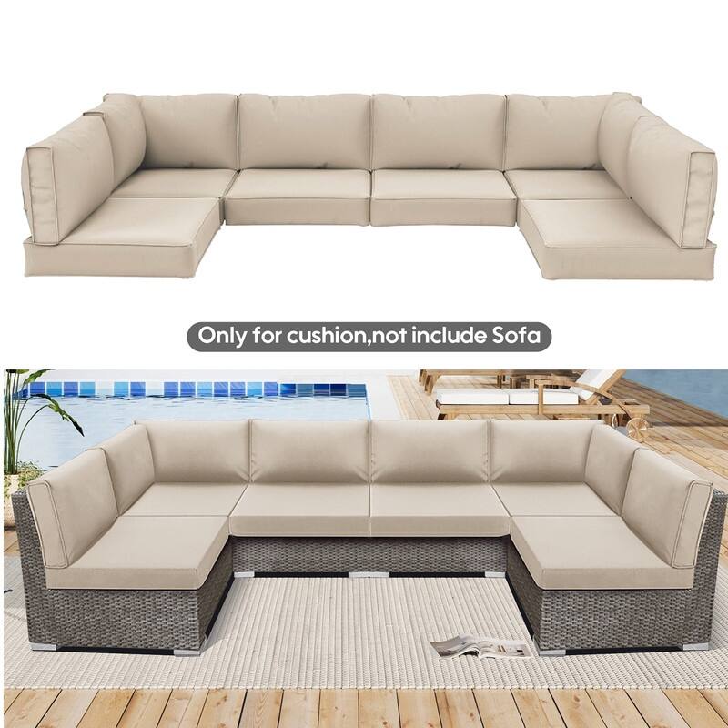 14 Pcs Outdoor Furniture Replacement Cushions Fits 6-seat Sectional Rattan Conversation Set (Only cushions+covers, no sofa.)