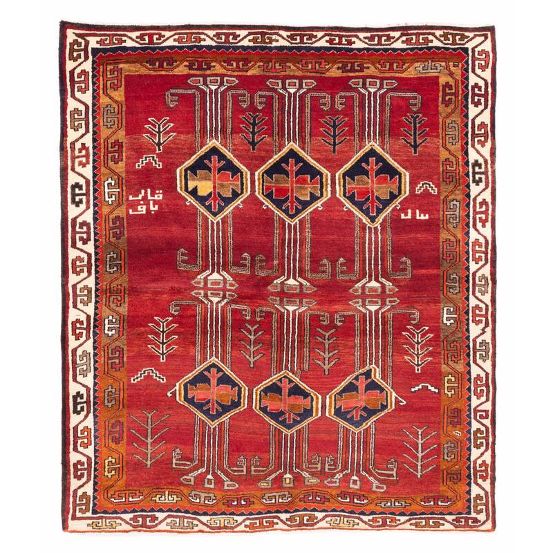 ECARPETGALLERY Hand-knotted Melis Vintage Red Wool Rug - 6'4 x 7'4