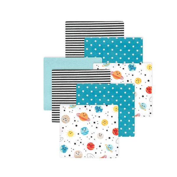 slide 1 of 1, Little Treasure Hudson Baby Boys Cotton Poly Flannel Receiving Blankets Multipack, Blue Happy Planets, 30x30 inches 30x30 inches - Blue Happy Planets