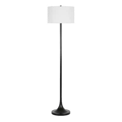 62" Traditional Floor Lamp for Living Room or Bedrom with Metal Base with White Fabric Drum Shade - 62" H x 15" W x 15" D