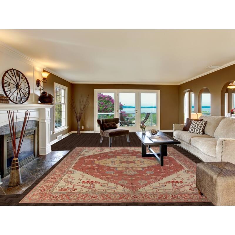 Orange Vegetable Dye Heriz Serapi Oriental Rug Handmade Wool Carpet - 8'10"x 11'9"