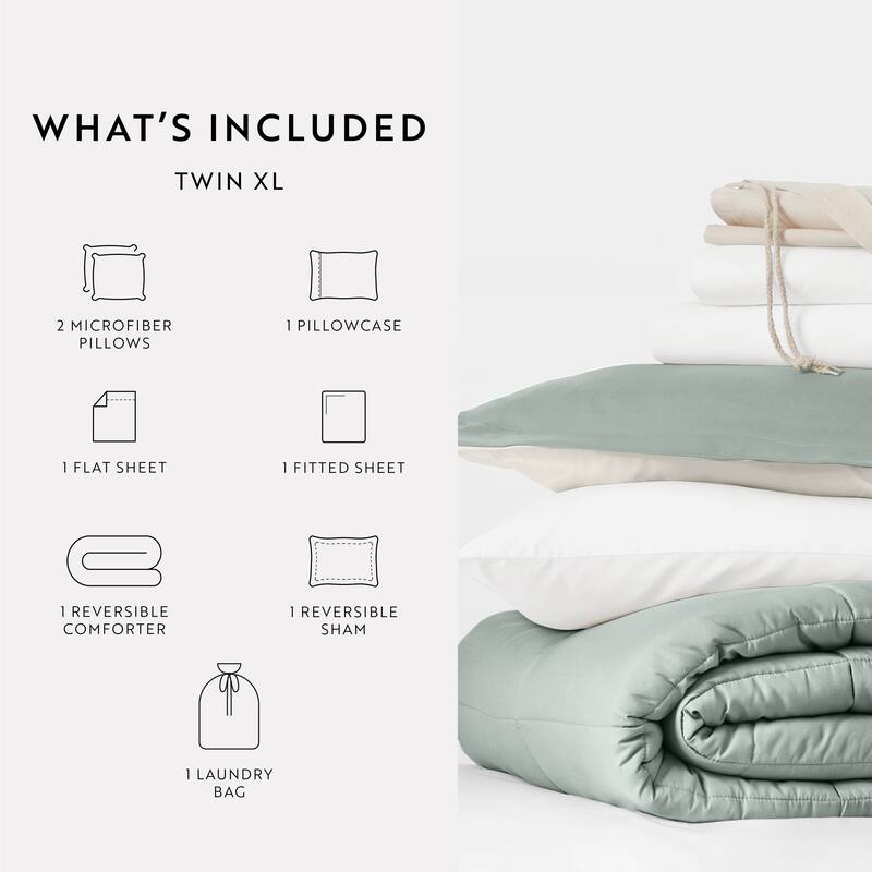 8pc Twin XL Solid Dorm Bedding Bundle