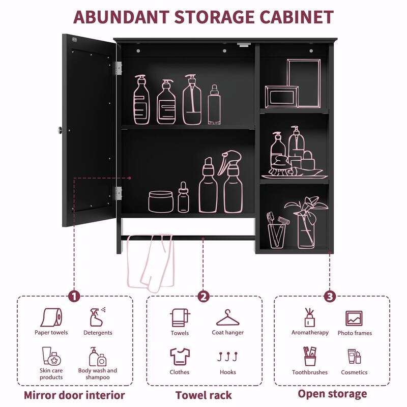 Wall-Mounted Bathroom Storage Cabinet with Large Mirror Door