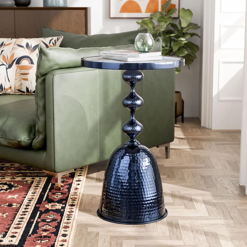 DH LUX Modern 16-inch Metal Round End Table with Pedestal Base by Denhour