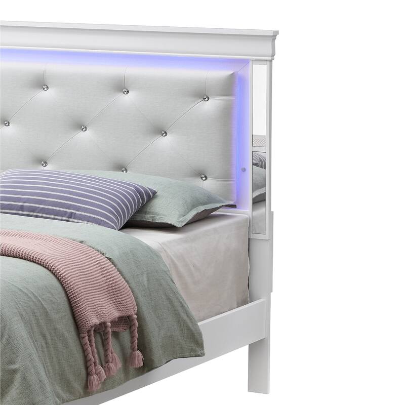 Jewel Tufted Queen Panel Bed with LED Lights - 85" - Silver Champagne