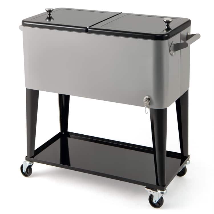 Metal Rolling Cooler Ice Chest with Wheels, Insulation and Bottle Opener - 36" x 15.5" x 34.5" - Grey
