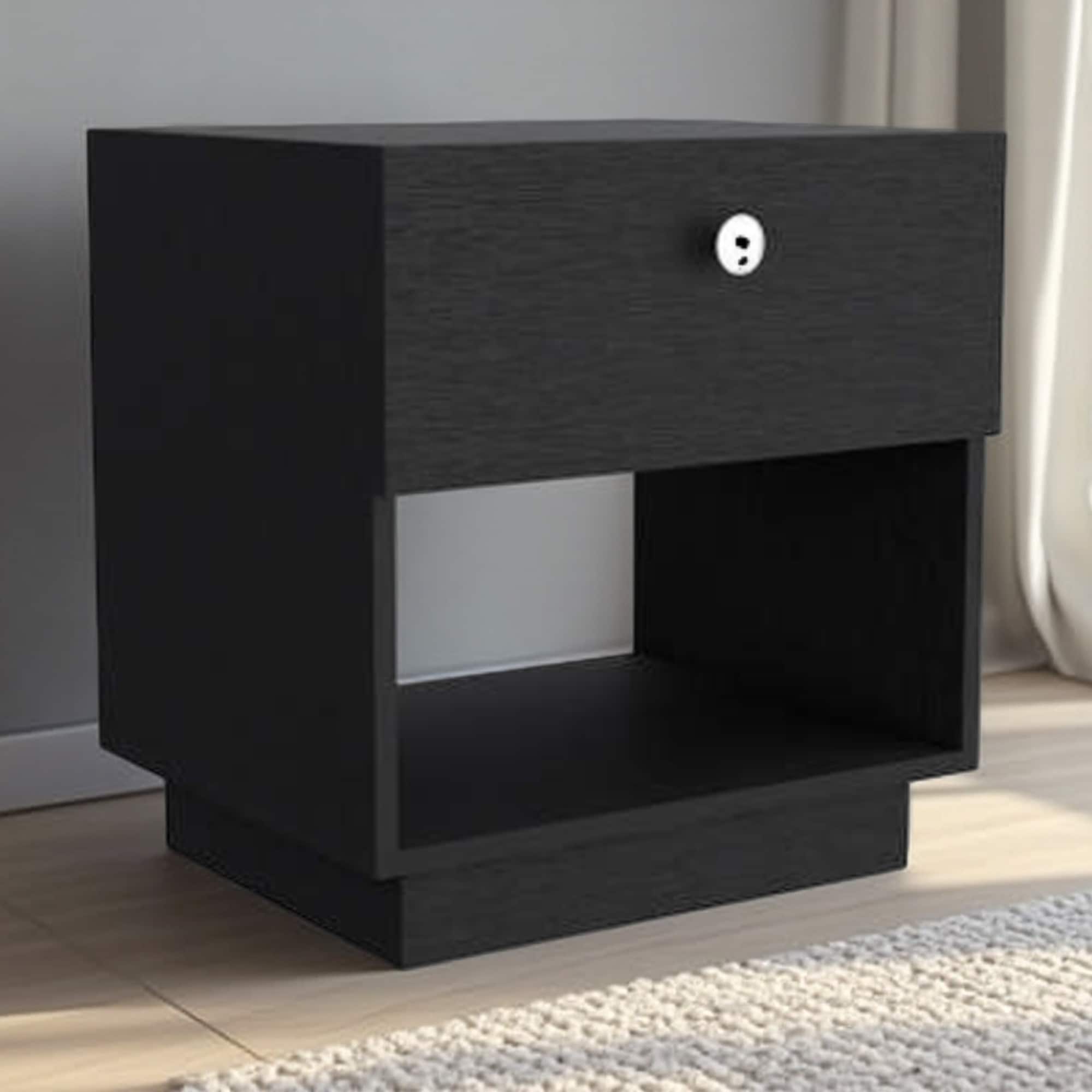 18.5"L Wood Single Drawer Nightstand with Open Storage Shelf, Large Top Surface & Easy-Pull Drawer