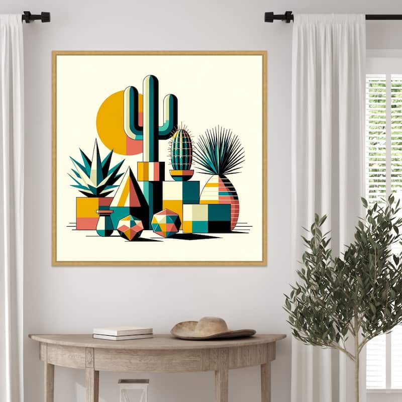 Succulents in Cubist Vases by David Galan Framed Canvas Wall Art Print - Sylvie Bright Gold