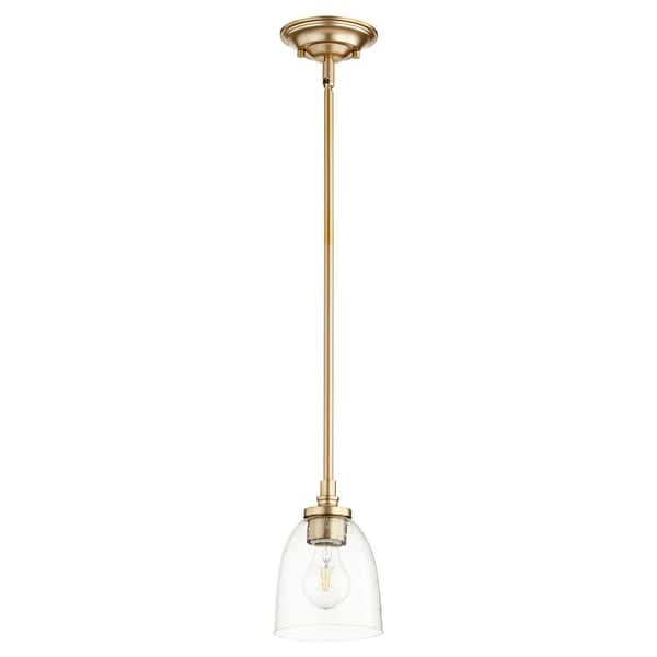 slide 2 of 3, Quorum International Rossington 5" Wide Mini Pendant Aged Brass / Clear Seeded