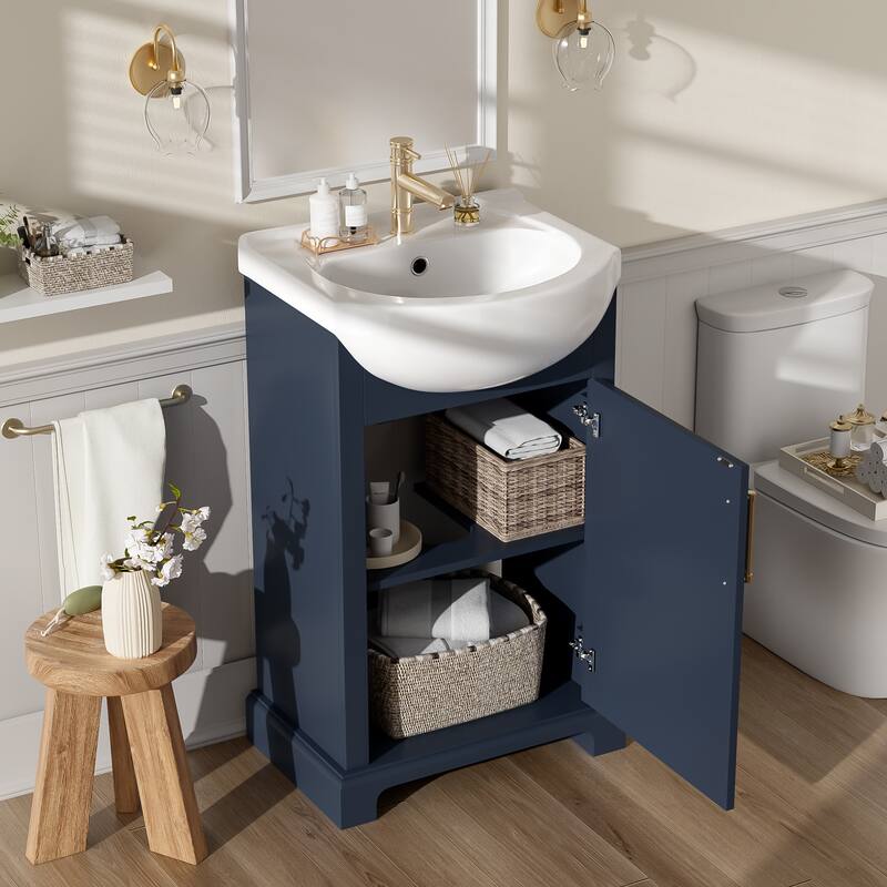 Roomfitters 20" Bathroom Vanity with Bulged Ceramic Basin, Freestanding French Style Storage Cabinet & Soft Close Door