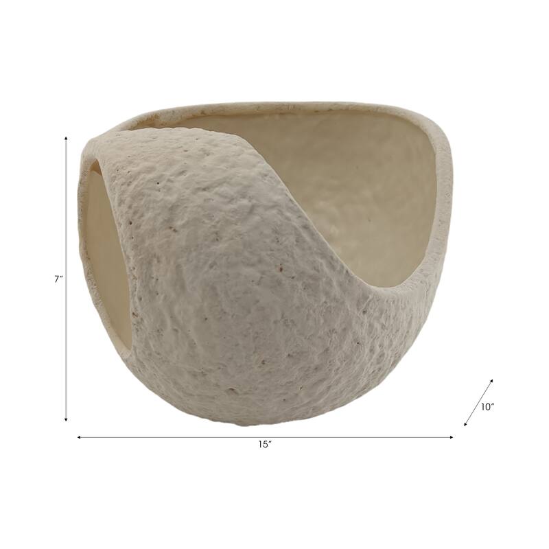 Ceramic Decorative Bowl Form Modern Textured Design - 7" Ivory - 15" x 10" x 7"