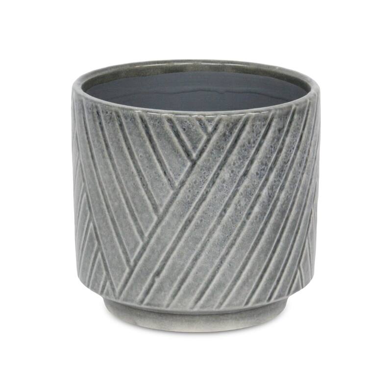 Parlora Crossed Diagonal Pattern Ceramic Pot - Gray
