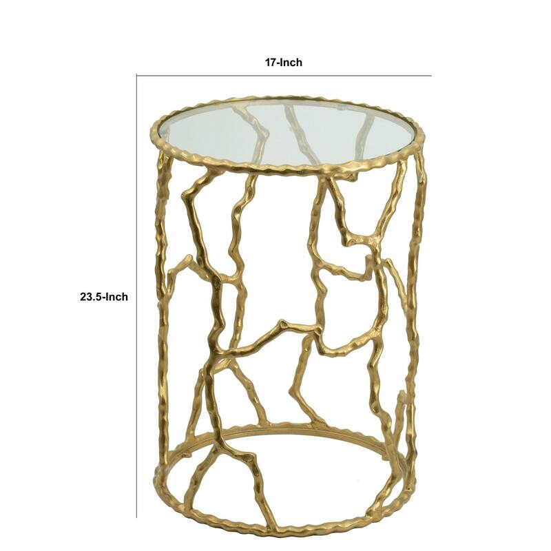 17 in. Gold Round Glass End Table, Sturdy Build End Side Table for Living Rooms