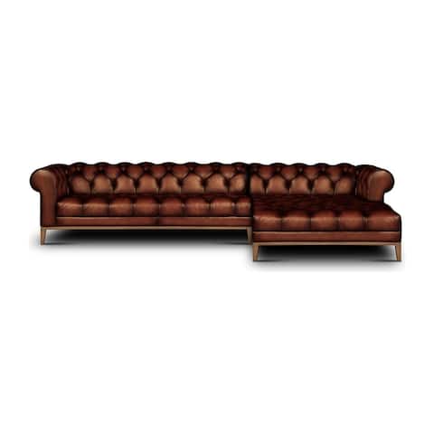 Gaga Top Grain Leather Chesterfield Sectional with Chaise