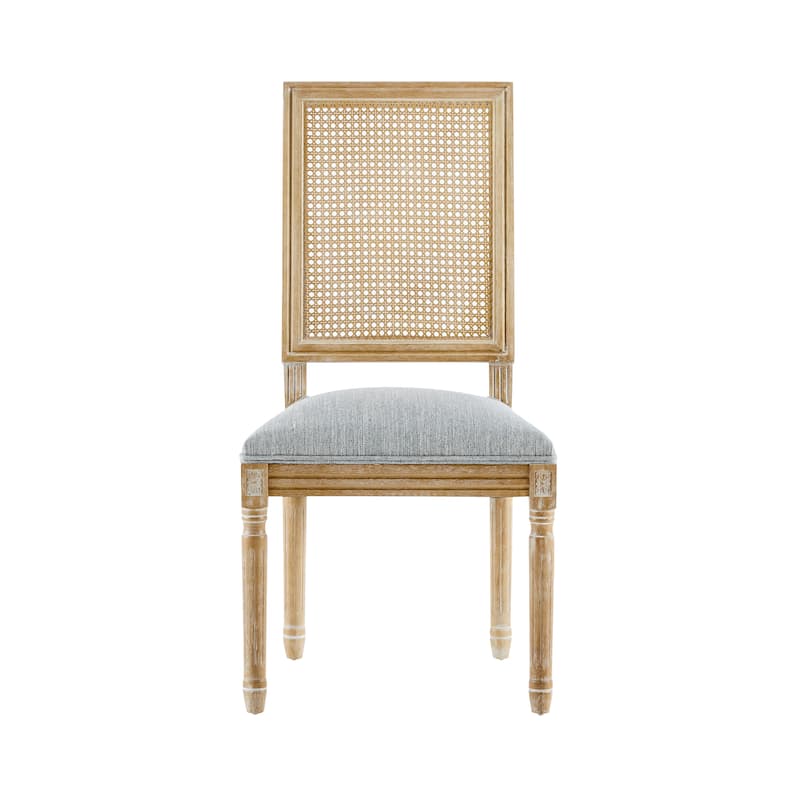 [Set of 2] French Country Dining Chairs - Elegant Cane Backrest & Upholstered Seats with Fluted Legs- Solid Rubberwood Frame