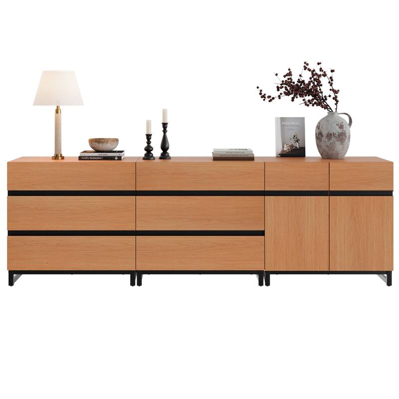 WAMPAT Modern TV Stand for TVs up to 100 inch, 3 in 1 TV Console with Adjustable Shelf and 6 Drawers for Living Room,Bedroom