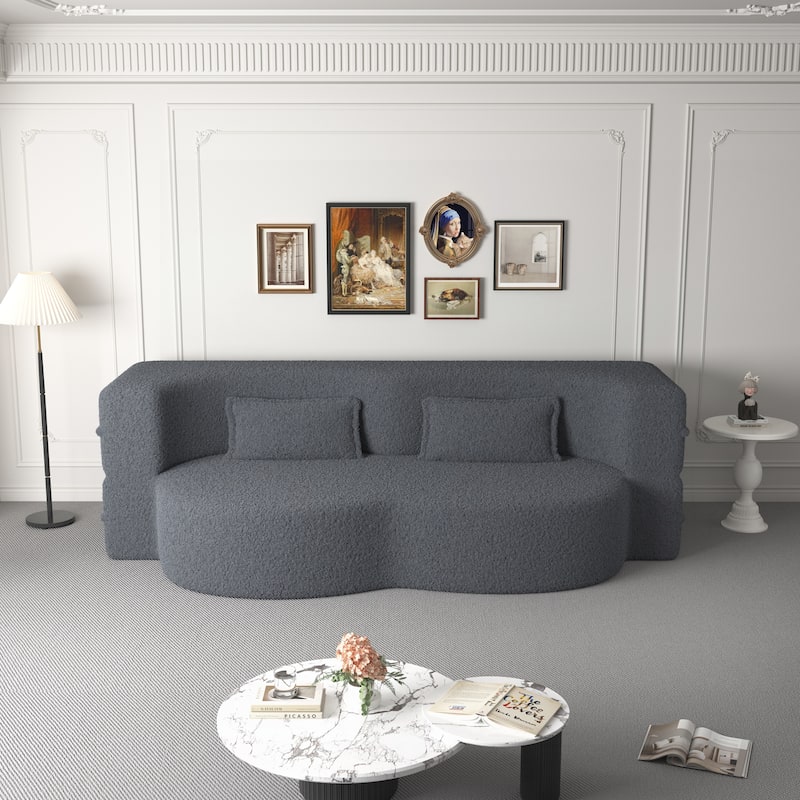 Floor Sofa with 2 Pillows,15" Full Size Folding Mattress,Grey