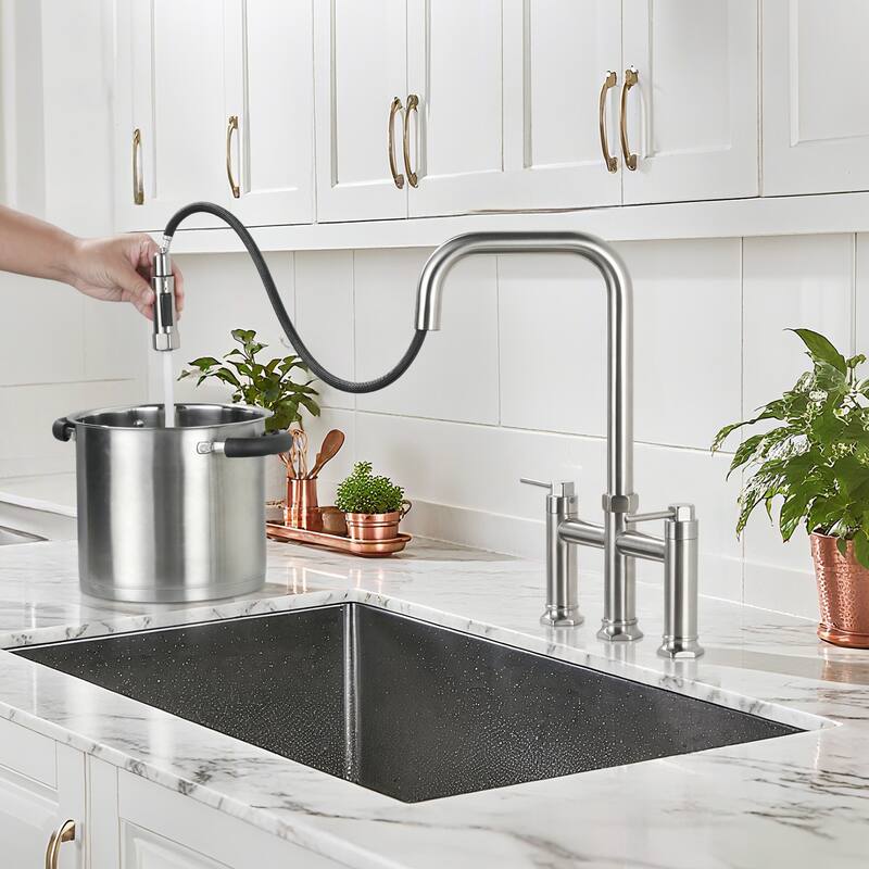 WOWOW Double Handle Pull Down Kitchen Faucet