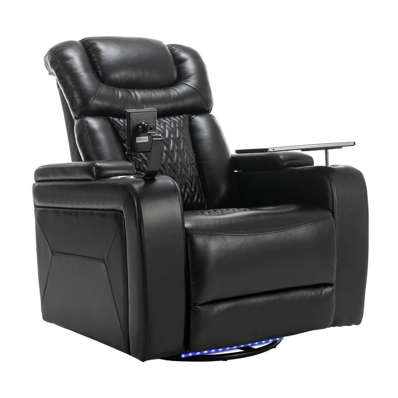 270 Degree Swivel Power Recliner Individual Seat Home Theater Recliner with Tray Table, Phone Holder, Cup Holder, USB Port