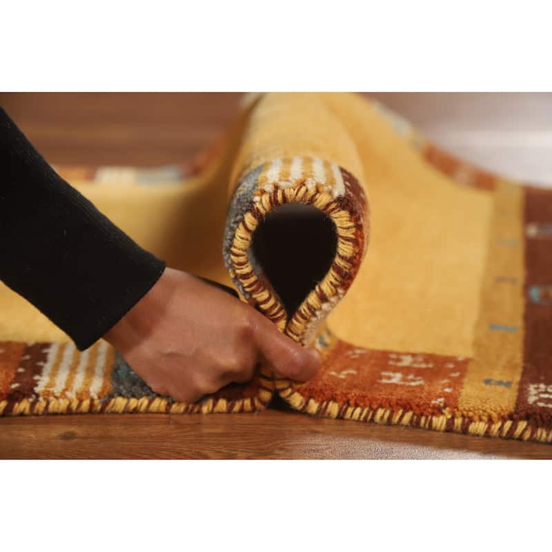 Hand Knotted Oriental 100% Wool Carpet Tribal Tribal Yellow & Gold Gabbeh Area Rug - 4' 4'' X 2' 4''