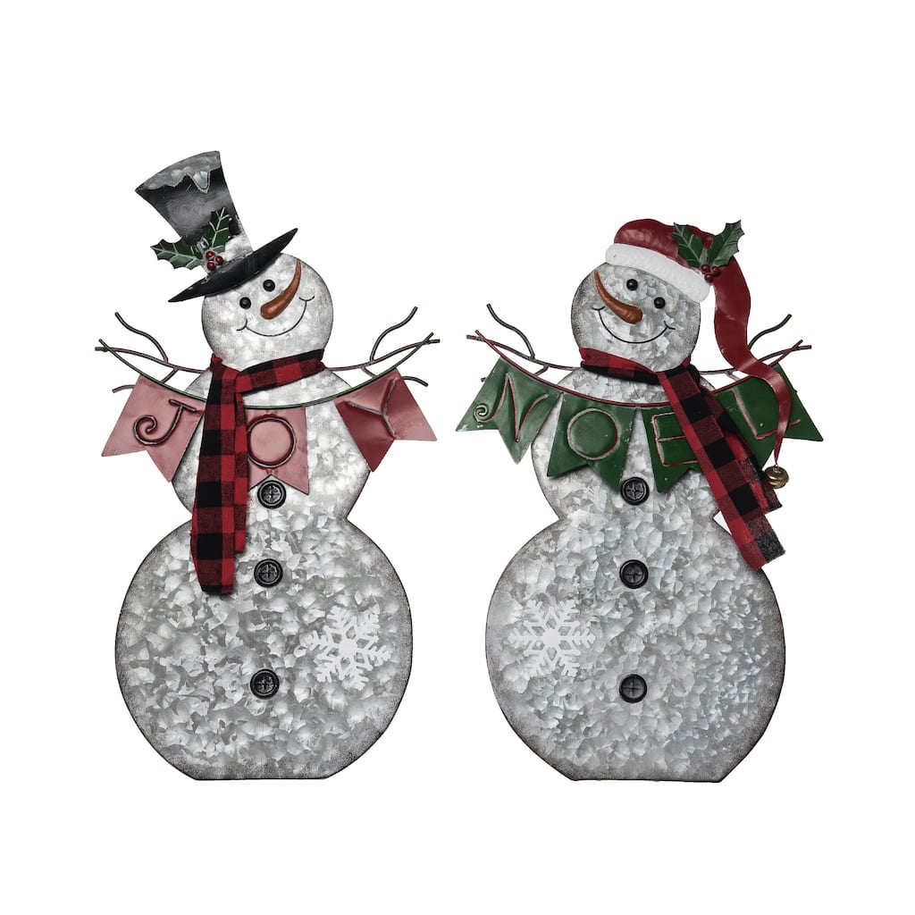 Transpac Metal Snowman w/Banner Set of 2 Christmas Home Decorations