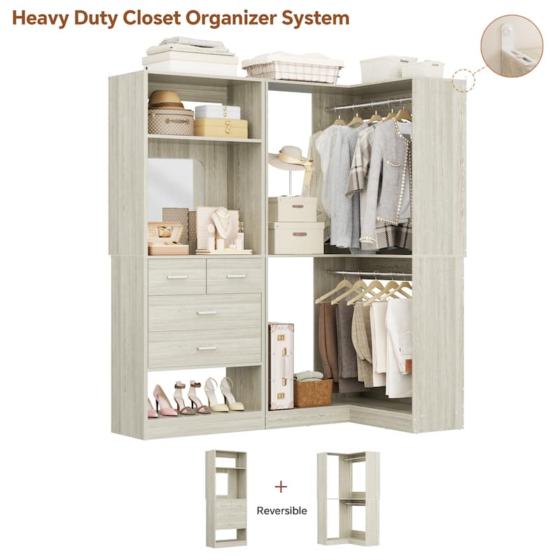 Cimly Set of 2 Corner Closet System WITH Drawers, Freestanding Closet Organizer with Hanging Rods and Shelves