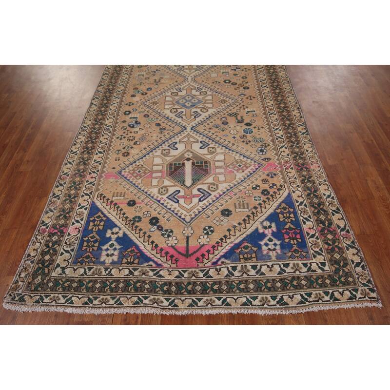 Orange Bakhtiari Persian Vintage Area Rug Handmade Wool Carpet - 5'1" x 9'9"
