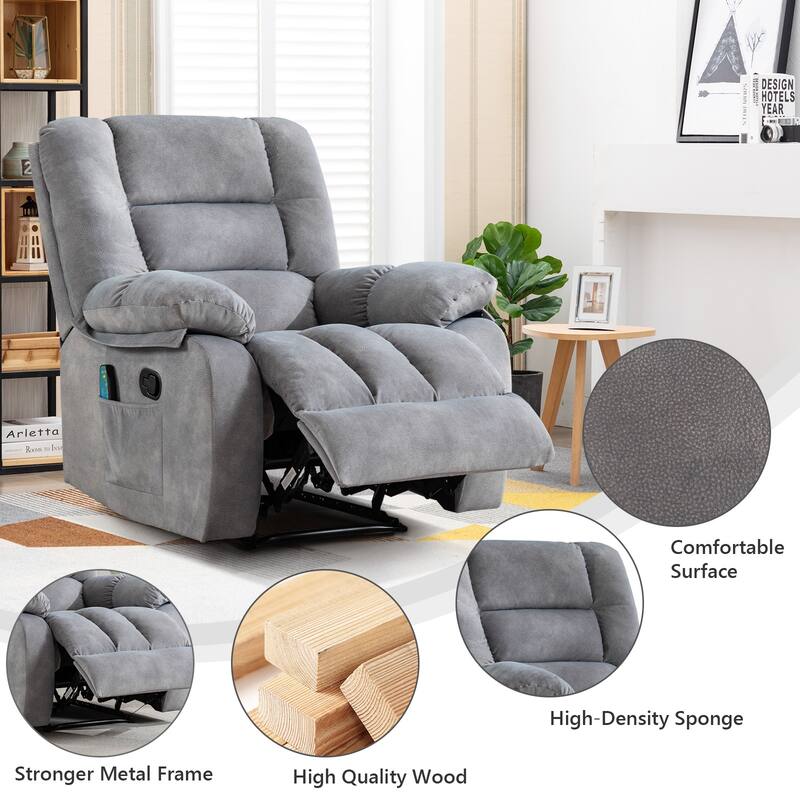 Massage and Manual Recliner Chair with Convenient pocket