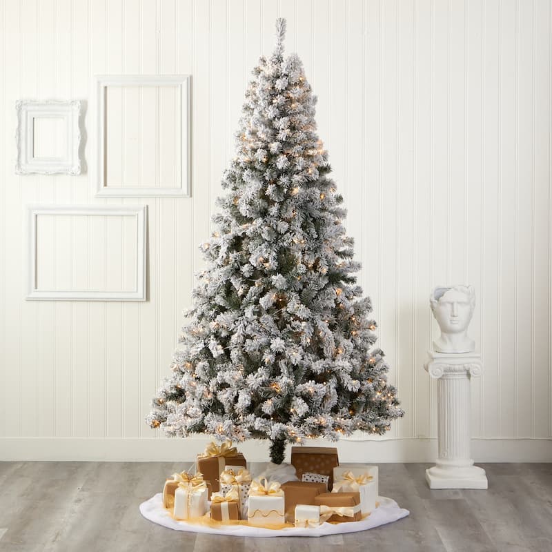 8ft. Flocked Fir Artificial Christmas Tree with 500 Clear LED Lights - Majestic Snowy Holiday X-Mas Display