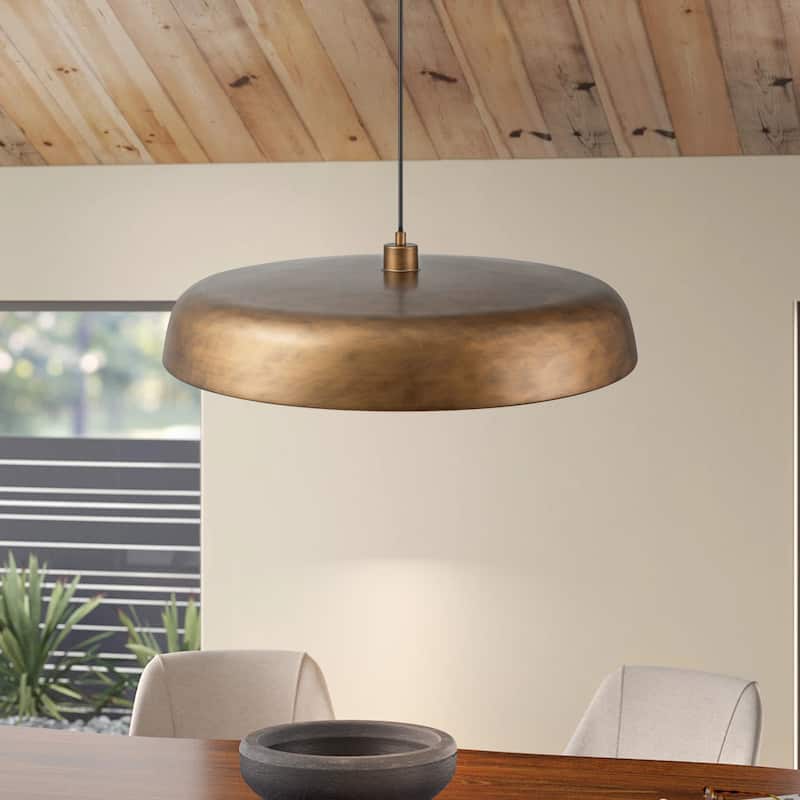 1-Light Modern Vintage Brown Dome Pendant Light for Kitchen Island - 23.6 in. W x 6.3 in. H