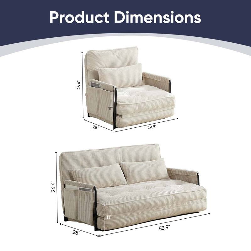 Mixoy Muti-Functional Folding Floor Sofa Bed,Lazy Sofa with Pillows,6 Position Adjustable Backrest-2+1
