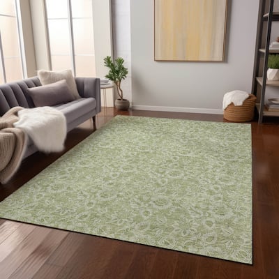 Machine Washable Indoor/ Outdoor Chantille Floral Farmhouse Rug