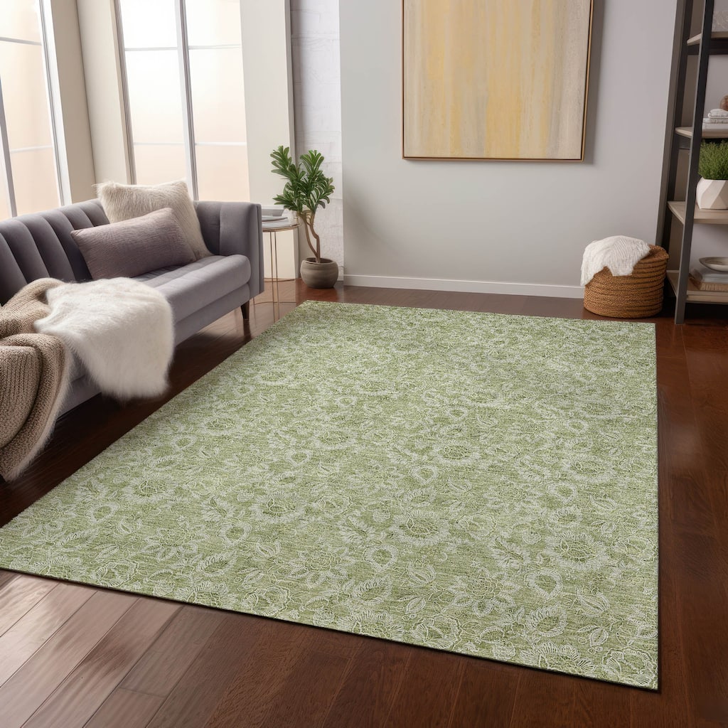 Machine Washable Indoor/ Outdoor Chantille Floral Farmhouse Rug