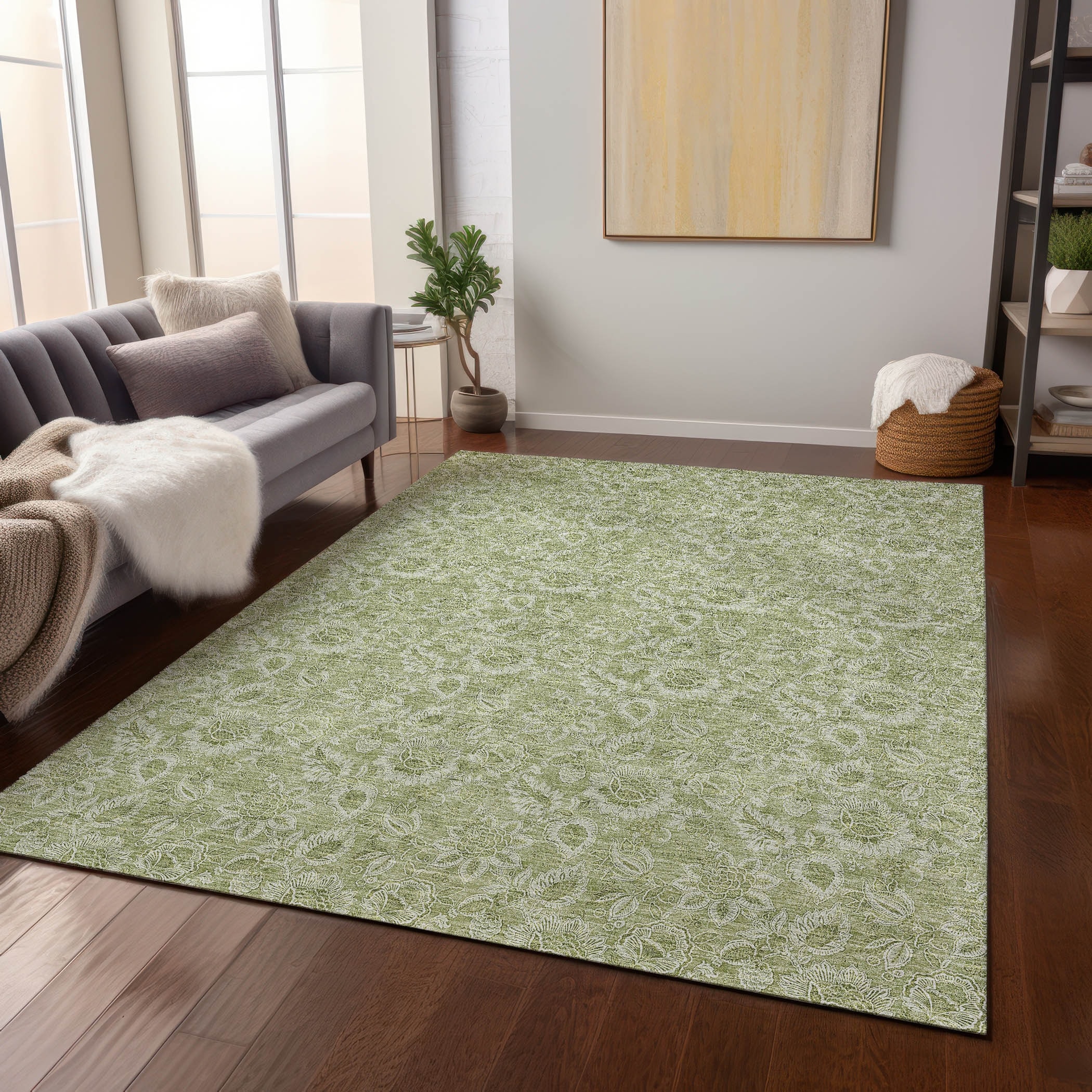 Machine Washable Indoor/ Outdoor Chantille Floral Farmhouse Rug