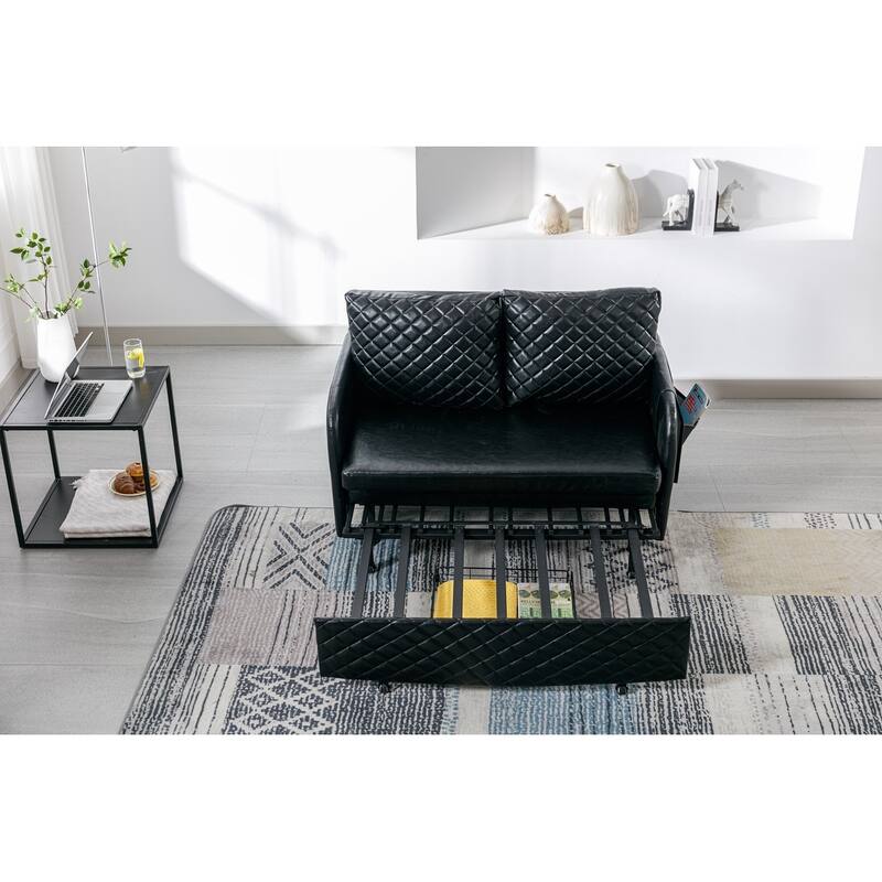 Modern Velvet Loveseat Couch with Pull Out Bed