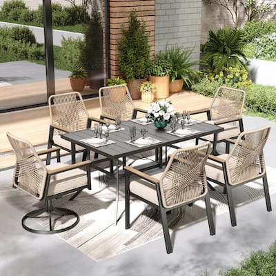 MAISON ARTS 7 Pieces Outdoor Patio Dining Set with Dining Table and Cushioned Woven Rattan Dining Chairs