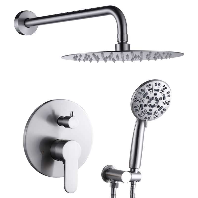 WOWOW Wall Mount 9-Spray Shower Faucet with Handshower - 10" - Brushed Nickel