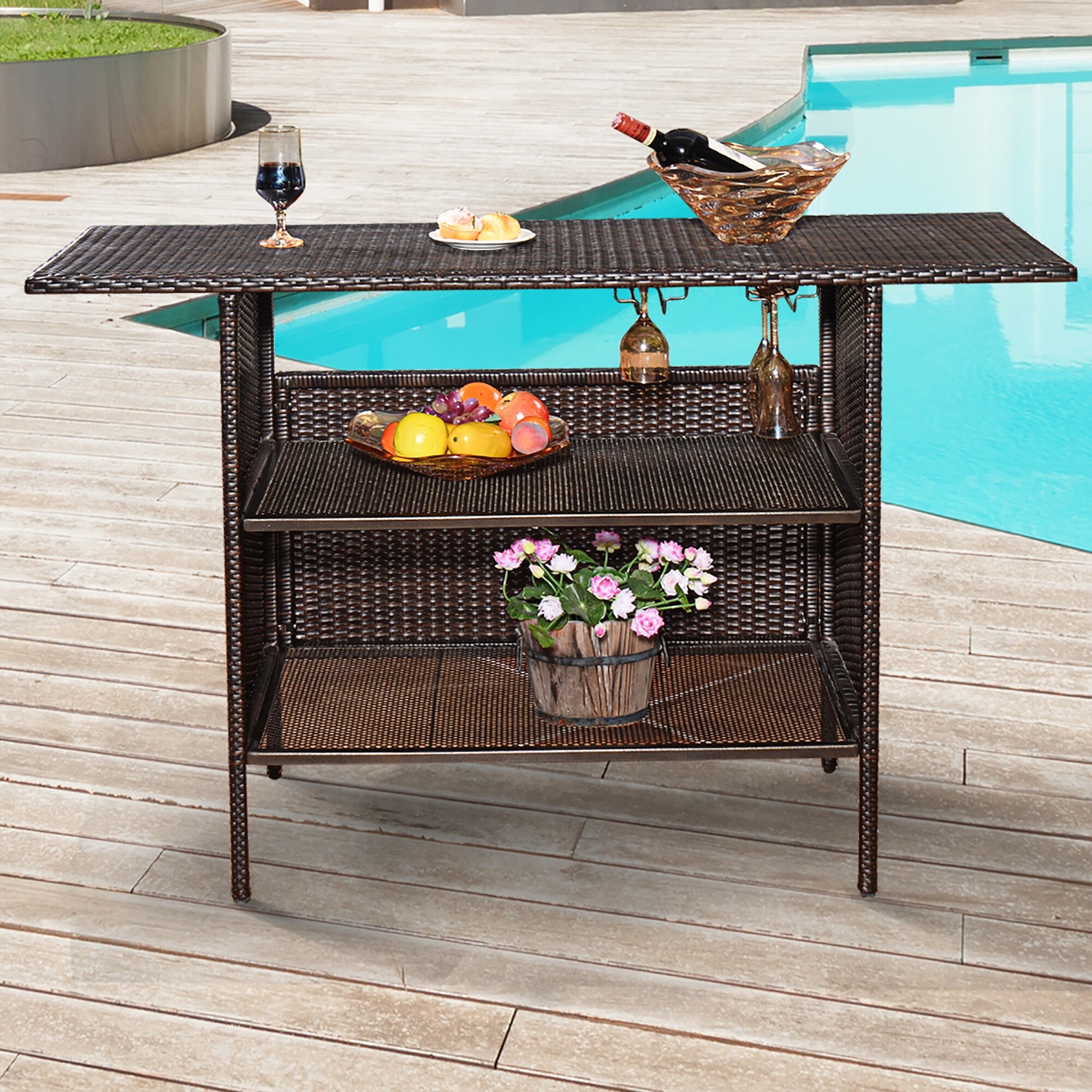 Costway outdoor patio best sale rattan bar counter table