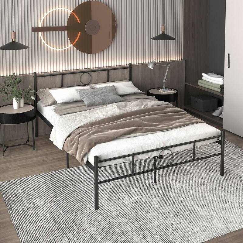Homy Casa Black Metal Bed Frame with Headboard & Footboard, Full Size